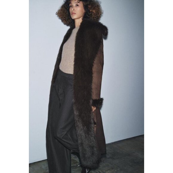 ZARA BELTED FAUX FUR COAT ZW COLLECTION - Picture 4 of 8